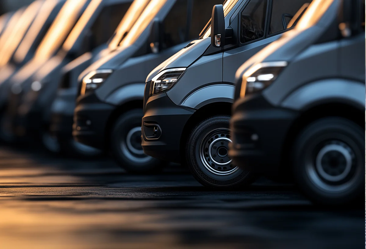 A flight of vans, lined up and ready for deployment.